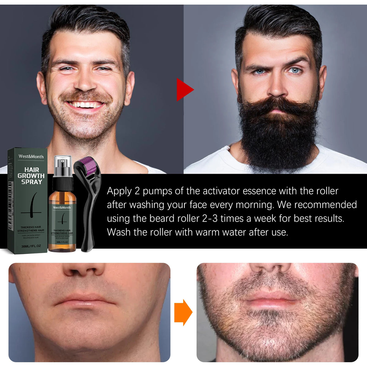 West Month Beard Care Spray Set Moisturizing Grooming Mist for Fuller Looking Soft Smooth Facial Hair Daily Care Private Label