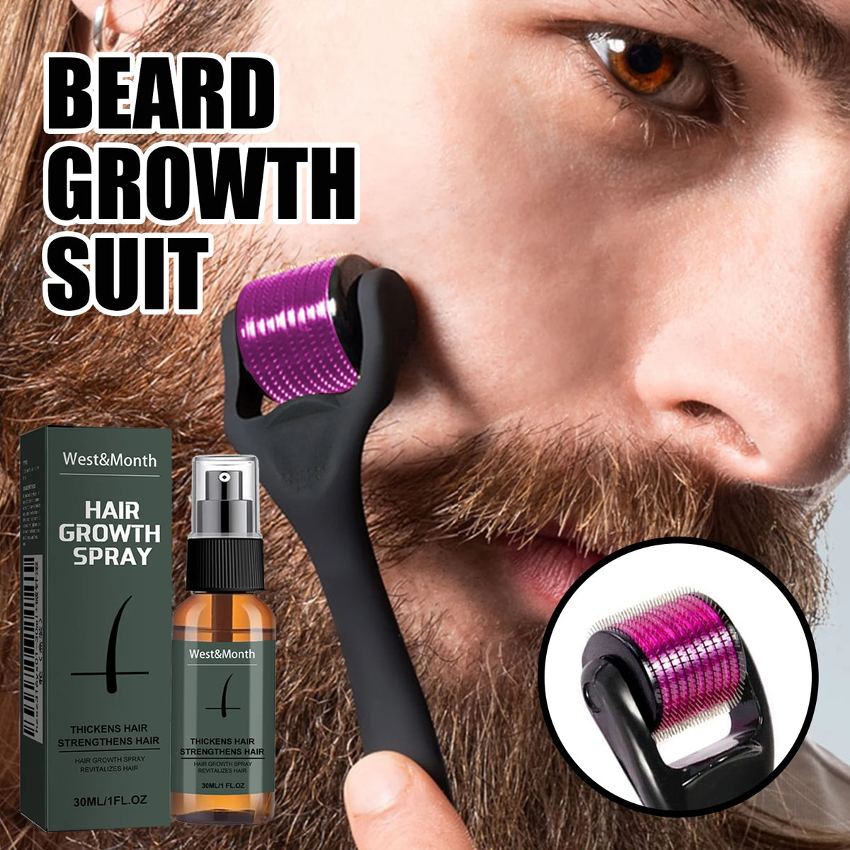 West Month Beard Care Spray Set Moisturizing Grooming Mist for Fuller Looking Soft Smooth Facial Hair Daily Care Private Label