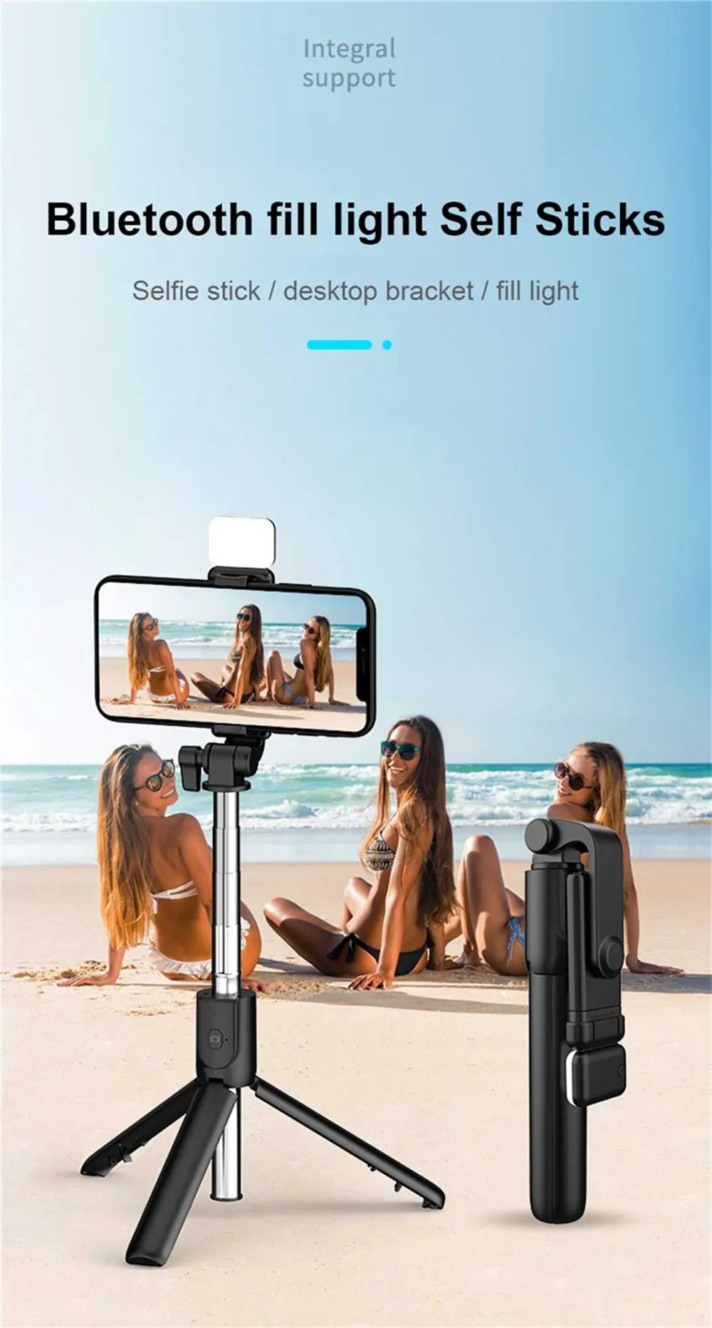 Bluetooth Selfie Stick Tripod with LED Fill Light